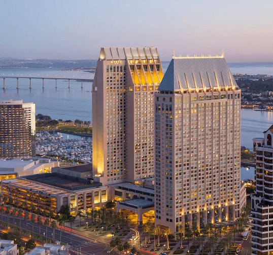 ariel view of san diego and the manchester grand hyatt hotel.